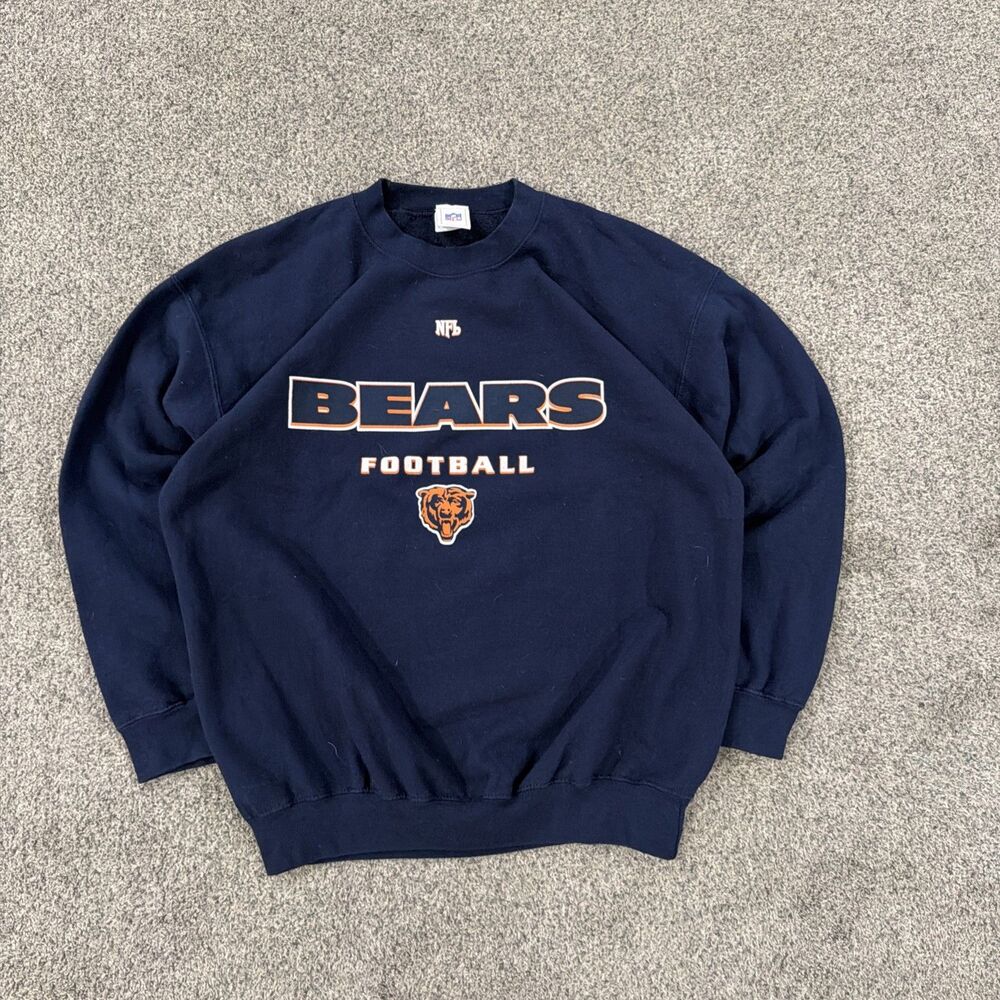 Vintage Y2K Chicago Bears Sweatshirt Mens L Navy NFL Football Embroidered
